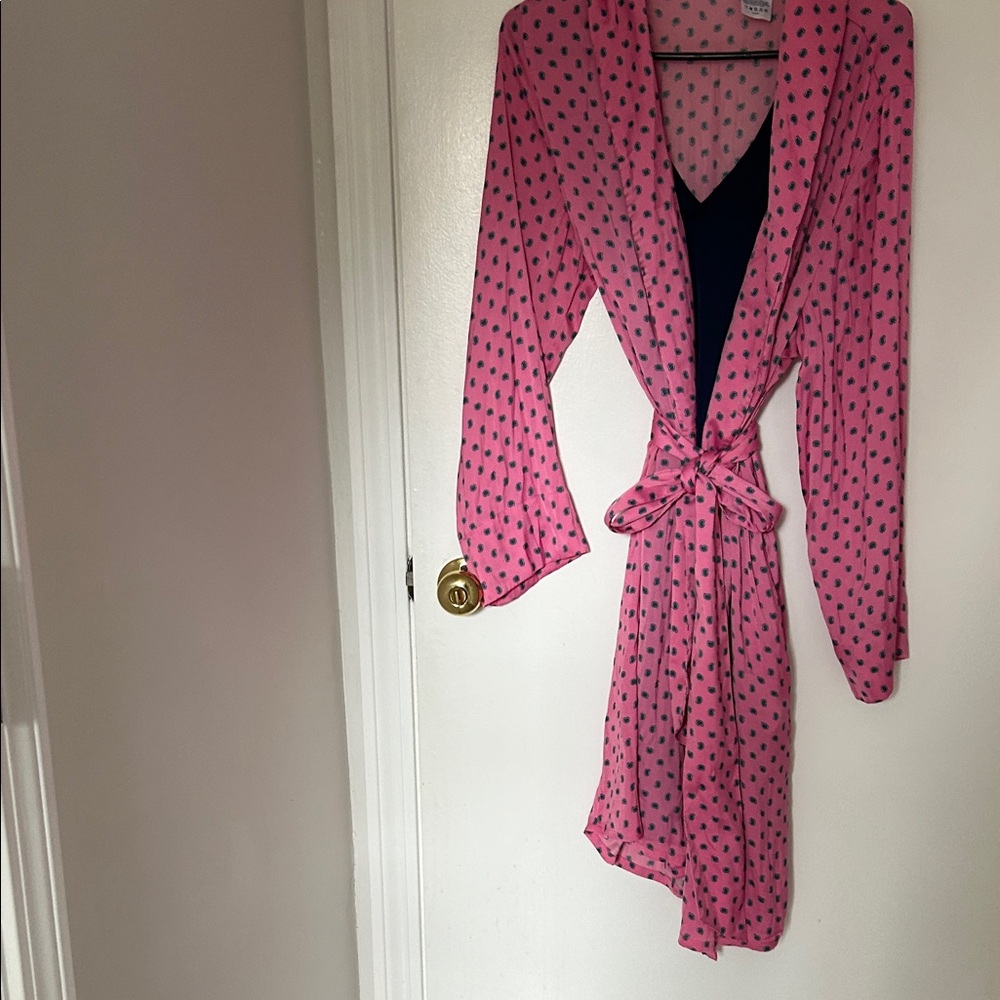 Pink Polka Dot Tie-Waist Robe